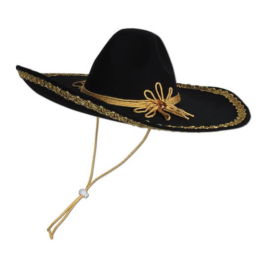 Beistle Black & Gold Felt Sombrero
